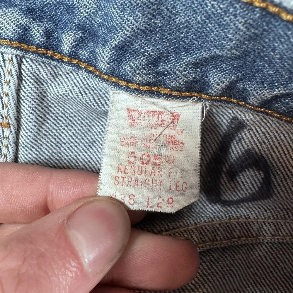 VTG Levis 505 Jeans Mens 36x29 Blue Medium Wash Straight Leg USA Made Distressed